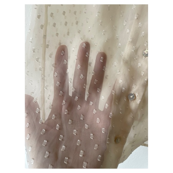 Sheer Blouse, Button Up, Puff Short Sleeve - Picture 5 of 7